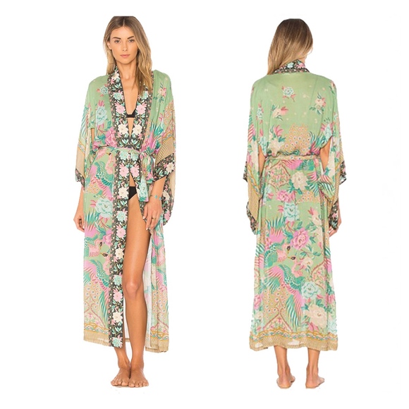 🎀 KIMONO ROBE CARDIGAN DUSTER  BOHO CHIC FLORAL KAFTAN CLOUD PASTEL FLOWER BELT - Picture 11 of 15